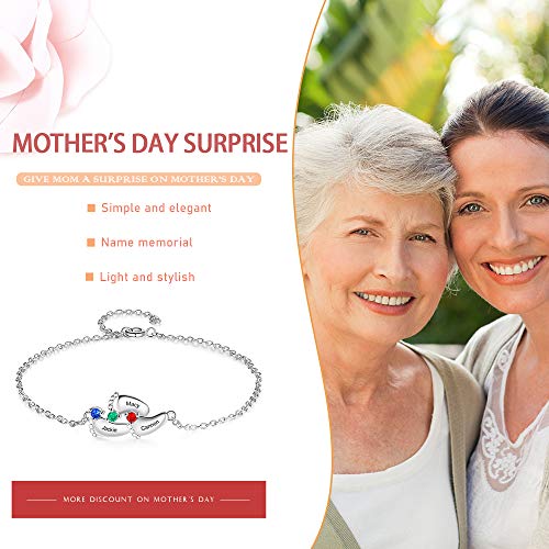 Gemszoo Personalized Name Bracelet With 1-5 Simulated Birthstones Custom Engraved Baby Feet Anklet With Adjustable Chain For Mom Women Girls Mother's Day (3 Stones) #TOP1