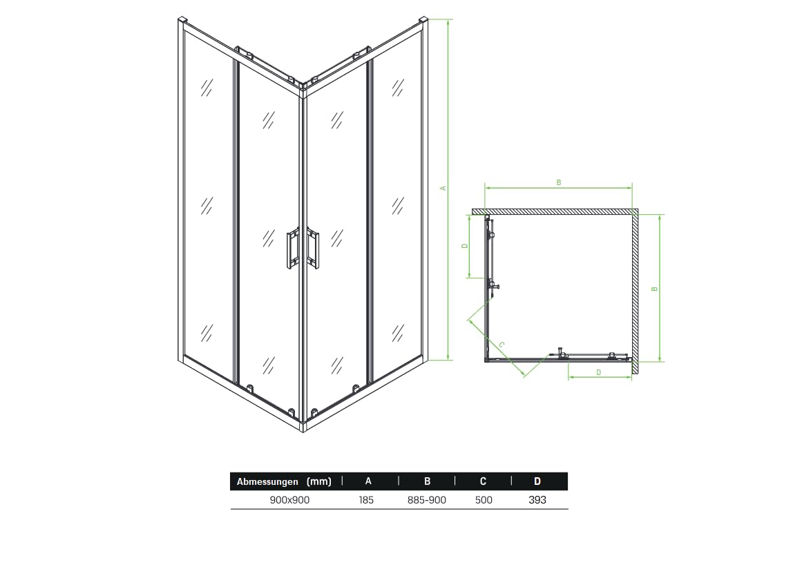 VBChome Cabina de ducha 90 x 90 x 185 cm, color negro, cuadrada, puerta corredera, mampara de ducha, cristal de seguridad transparente, mampara de ducha cuadrada 90 x 90 cm