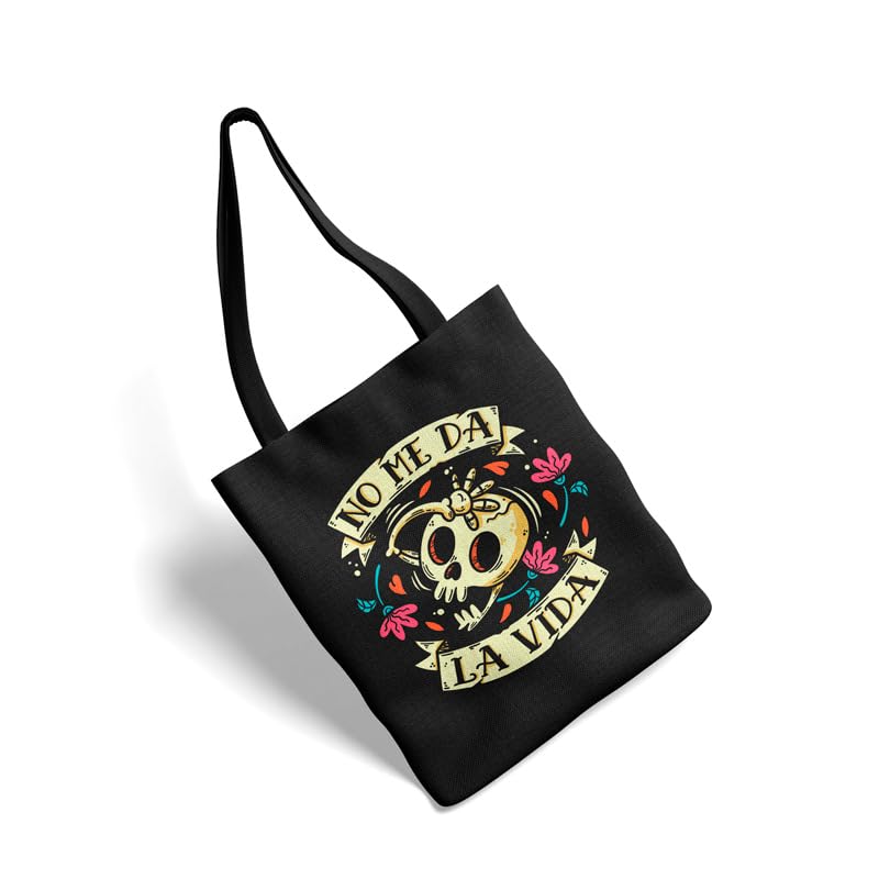 Puterful - Bolsa de tela PTFL - No me da la vida - Negro - 100% algodón - 35x39 CM - Tote bag - Bolsa tela asa larga