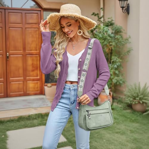 Image of KITEVIUN Crossbody Bags for Women Leather Purse Trendy Multi Pocket Shoulder Handbags with Adjustable Guitar Strap
