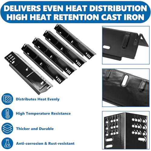 Image of SafBbcue Grill Replacement Parts for Dyna-Glo 5 Burner DGH474CRP, DGH485CRP, DGH483CRP, DGH474CRN Grills, Cast Iron Grill Grates, Porcelain Steel Heat Plates, Grill Parts Kit