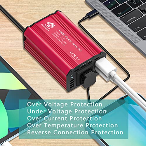 HOMELYLIFE 150W Car Power Inverter DC12V to 110V AC Outlet Car Converter with 3.1A Dual USB Portable Car Adapter for Plug Outlet