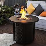 KWOJU 30" Propane Fire Pit Outdoor Fire Pit Table, 50,000 BTU Steel Gas Fire Pits with Lid and Lava Rock, Add Warmth and Ambience to Parties On Patio Deck Garden, Black (Black, 30 Inch)