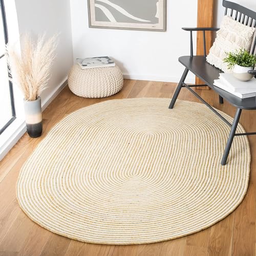 Image of ALBY Braided Collection Oval Gold /Ivory BRD905D Handmade Country Cottage Reversible Wool Entryway Foyer Living Room Bedroom Kitchen Area Rug (2x3 feet)