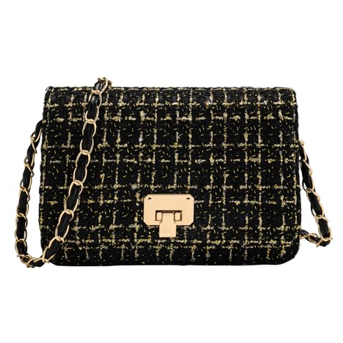 Small Quilted Shoulder Bag for Women Trendy Tweed Mini Clutch
