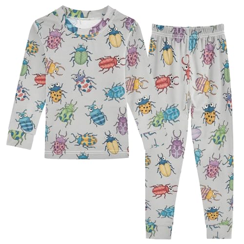 Pajama Sets Long Sleeve Colorful Bugs Cute Pattern Soft Comfy Sleepwear 2 Piece PJS 3-8T