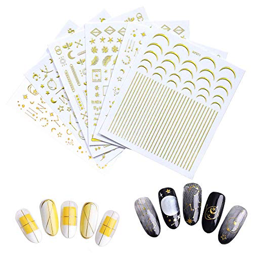 Metal Star Moon Nail Sticker 3D Self Adhesive Waterproof Decals Women Gold Nail