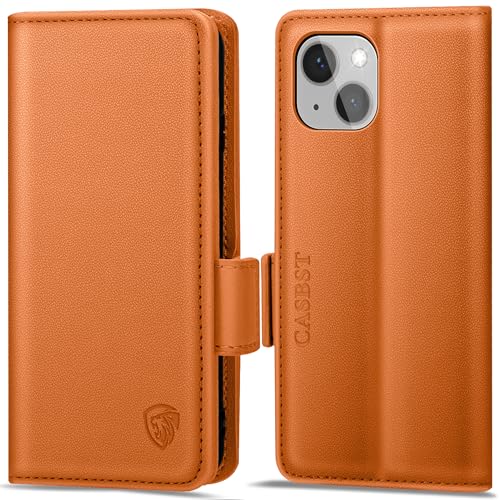 Étui iPhone 14 cuir orange anti-rayure photo et piratage carte