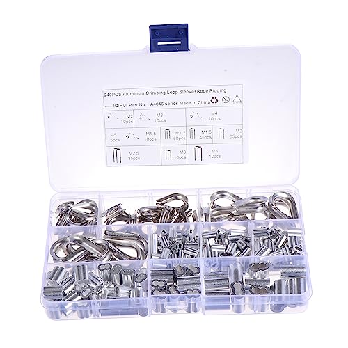 NAMOARLY 240pcs Stainless Steel Double Barrel Ferrule Crimping Loop Sleeves Wire Rope Cable Clamp Kit Oval Connector Cable Loops