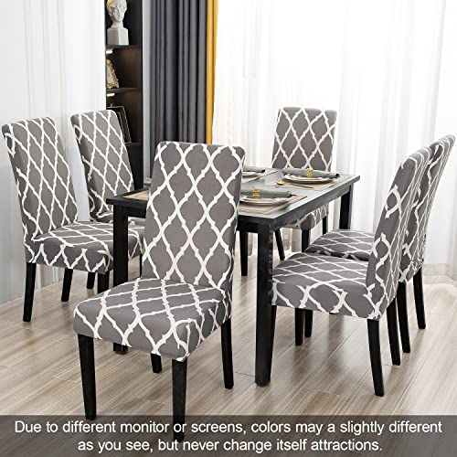 JQinHome Dining Room Chair Covers Set of 8, High Stretch Chair Slipcover Removable Washable Dining Room Chair Covers,Kitchen Chair Cover for Home Party Hotel Wedding Ceremony (Grey White) — view 2