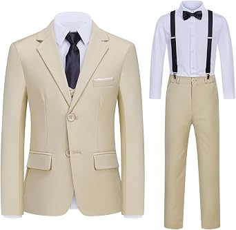 Kids Suits for Boys 5 Pieces Formal Suit Boys Dress Shirts Ring Bearer Outfit Slim Fit Dresswear Suit