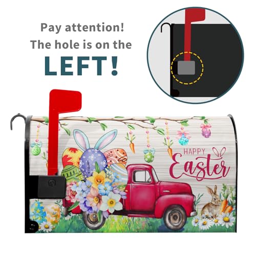 Image of Happy Easter Day Bunny Truck Mailbox Cover Magnetic Large Size 25.5 x 21 Inch Easter Eggs Flowers Mailbox Cover Spring Easter Letter Post Box Cover Wrap Decoration for Home Garden Yard Outside