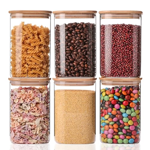 YUNCANG 6 Pack Glass Storage Jars with Bamboo Lids