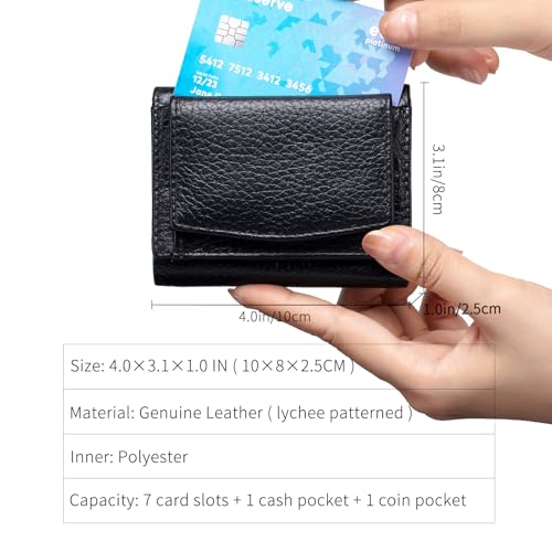 Small Wallet Women Genuine Leather RFID Blocking Trifold Tiny Wallets with Snap Coin Pouch 7 Card Solts 6