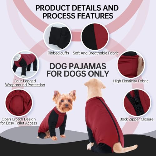 Hjyokuso Hundeoverall Mit Beinen, Hundeschlafanzüge, Hundepyjama Für Kleine Hunde, Hunde Schlafanzug Mit Reißverschluss, Body Hund Nach Op Für Chihuahua, Pomeranian, Yorkshire Terrier, Bichon Frisé