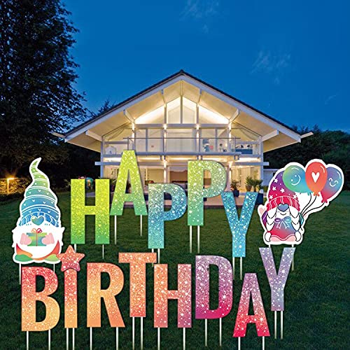 Lhkser Happy Birthday Yard Sign With Stakes - 15” Large Colorful Lawn Letters Gnomes, Outdoor Weatherproof Birthday Party Large Letters #TOP6