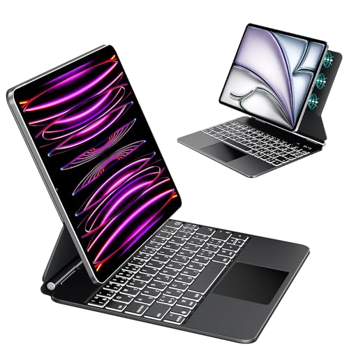 EAMPANG 日本語配列マジックキーボードAir 11インチ M3 M2 2025 2024 /iPad Pro 11 inch/Air 4 5 10.9インチ 第7世代 第6世代 第5世代 第4世代 第3世代 第2世代 第1世代キーボードケース, Magic Smart Keyboard タブレットキーボード付きケースカバー【日本語取扱説明書付き】(黑)