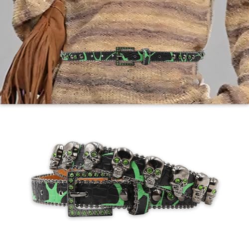 Western Skull Pin Buckle Belt for Various Outfit Rhinestones Rivet Studded Belt for Jeans Adult Unisex Waist Accessories2
