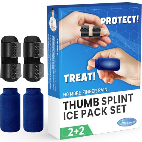 Thumb Splint and Ice Pack (2+2 Set) Trigger Thumb Splint For Pain Relief Thumb Brace for Knuckle Immobilization Thumb Spica for Arthritis Mallet Finger Also Fits Index Ring Pinky Little Small Fingers
