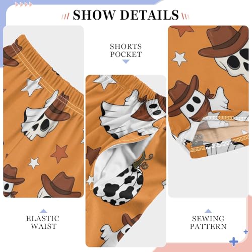 Halloween Ghosts Hats Pumpkins Pajama Pants Long Soft Sleep Pants Elastic Waist PJ Bottoms 6-14 Years4