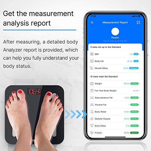 Renpho Scale For Body Weight And Fat Percentage, Highly Accurate Digital Bathroom Scale, With Lighted Led Display, Round Corner Design, 400 Lb (10.2"/260Mm, Bluetooth Black With App) #TOP4