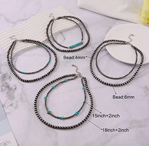 Casdan 4 Pcs Western Jewelry Navajo Pearl Layered Necklace For Women Cowgirl Country Vintage Beaded Necklace Bohemian Turquoise Choker Jewelry #TOP3