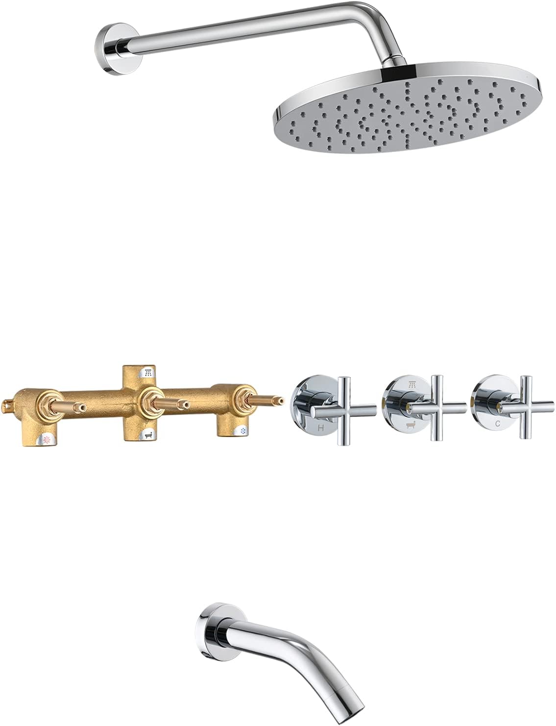 PROOX 3 Handle Tub Shower Faucet Set, 10" Rainfall Shower Head with Tub