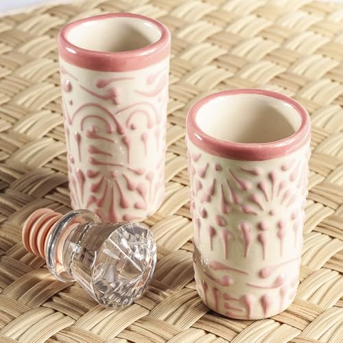 Image of Talavera Shot Glasses Set of 4 Authentic Mexican Tequila Shot Glasses - Hand-painted - 2 Oz (Pink Lace)