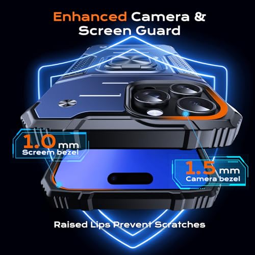 Image of Anqrp Heavy Duty Case for iPhone 16 Pro Case with Enhanced Ring Holder Grip Stand, Military Grade Shockproof Rugged Drop Protective Silicone Hard Slim iPhone 16 Pro Phone Case Cover,Vivid Blue