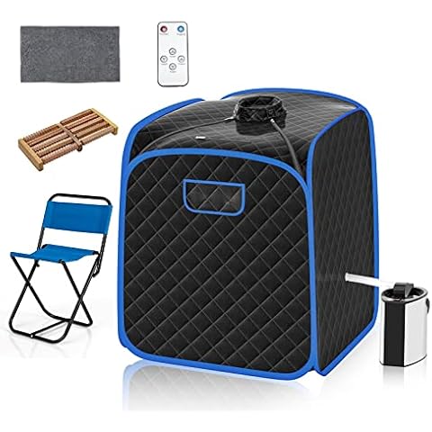 RELAX4LIFE Portable Sauna Tent, 3L Sauna Pot Bath Box with 9-Gear Adjustable Temperature & Timer, Chair, Mat, Herbal Box & Massage Foot Roller, Steam Cabin Home Sauna Spa for Relaxing Body (Black) Cover