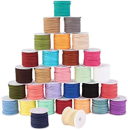Beadthoven 30Rolls 3mm Faux Suede Cord 5m/roll Mixed Color Beading Thread for Jewelry Making Necklaces Friendship Bracelet Keychain Handmade Accessories DIY Finding Supplies Home Decoration 3x1.5mm