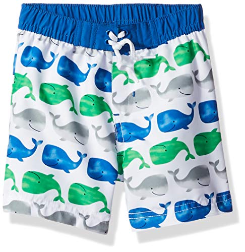 Little Me Kids' Baby and Toddler Boys Swim Trunks, Bright White/Nautical Blue/Whale, 24 Months
