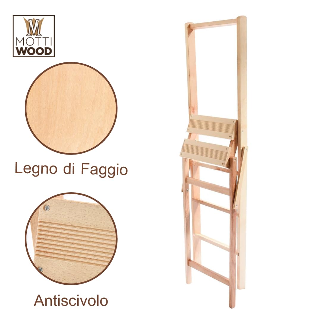 Sgabello Alto 4 Gradini, System Secury, Pieghevole e Antiscivolo, Maxi Portata 120kg, 38.5x73.5x117 cm, Made in Italy