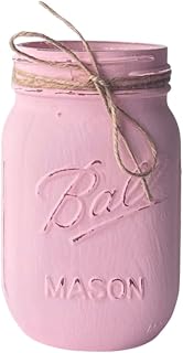 Pink Mason Jar Centerpiece for Tables – 16 oz Pint Size Rustic Vase for Baby Shower, Bridal Shower, Baptism Table Decor – Boho Farmhouse Style, Pink Pen Holder for Desk (Pink Jar - No Flowers)
