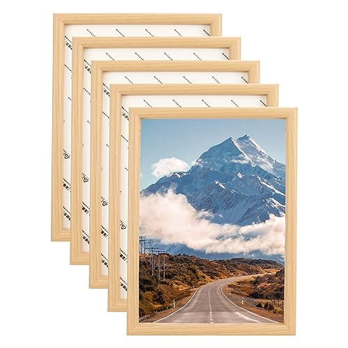 JMIATRY 5 Pcs Wooden A4 Photo Frames, Wall Mount A4 Picture Frame with Clear Perspex Glass Front