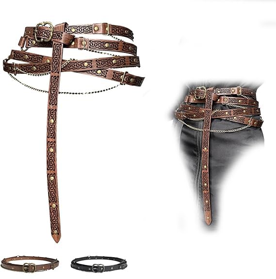 LUKIUP Cinturón medieval, cinturón medieval de piel sintética de
