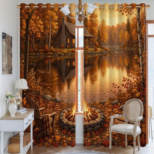 Rideaux occultants de chambre orange automne décoration rustique