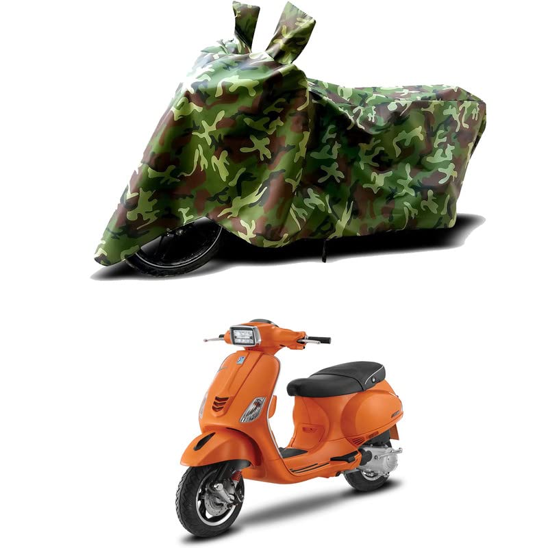 Image of 100% Water Resistant Bike Scooty Two Wheeler Body Cover Compatible for Vespa SXL 125 FL CBS BS6 /UV-Rays /Heat Protection /Birds Dropping /Scratchproof /Dust Proof /Waterproof /All [Green MJ]