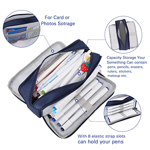 Image of iSuperb Large Pencil Case 3 Compartments Pencil Pouch Big Capacity Pencil Bag for Kids Teen Girls Boys Student School Supplies Oxford Organizer Pen Bag Cosmetic Makeup Pouch