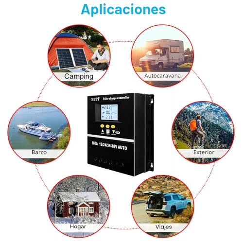 Miniatura 9 de Y H Regulador De Carga Solar Mppt, 100a, 12v, 24v, 36v, 48v, Batería De Pantalla Lcd, Regulador Inteligente, Máx. 100 V, Entrada Dual Usb Para Plomo Ácido Litio