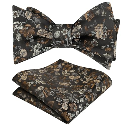 Image of Alizeal Mens 2pcs Floral Bow Tie Set | Self-tied Elegant Pocket Square Set for Wedding