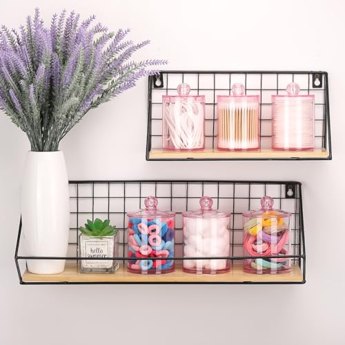 Image of Tbestmax 6 Pack Qtip Holder - 12 oz, 10 oz Bathroom Organizer and Storage Containers, Plastic Apothecary Jars with Lids for Cotton Ball, Cotton Swab, Floss, Pink