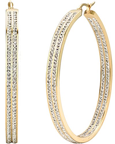 Jstyle Women's Stainless Steel Pierced Large Hoop Earrings with Rhinestone Yellow