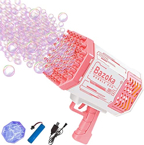 Upgraded 69 Holes Bubble Machine Guns with Colorful Lights Bubble Solution Bazooka Bubble Machine for Adults Children Indoor Outdoor Wedding Party