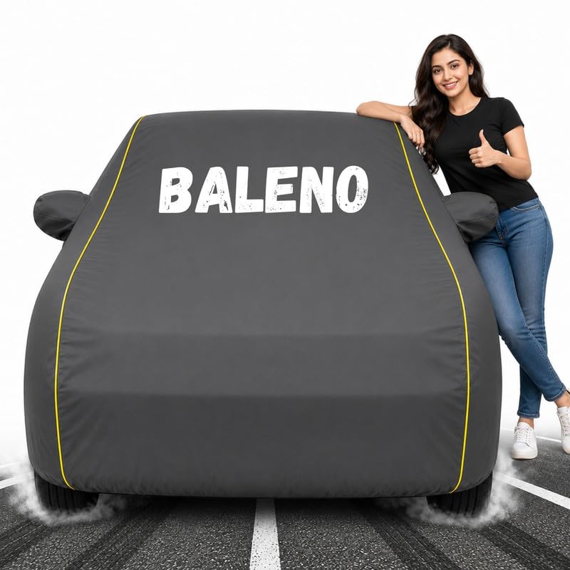 Image of Custom Fit Grey 100% Waterproof Baleno Car Cover | Polyester Car Body Covers for Rain & Sun | UV Protection, Dustproof, Scratch Resistant, Windproof, Heat Resistant