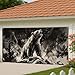Bear Garage Door Cover, Large Black White Wildlife Art Garage Door Decoration, Outdoor Nature/Mountain Themed Decor, All Seasons and Everyday Use 157x71 Inch