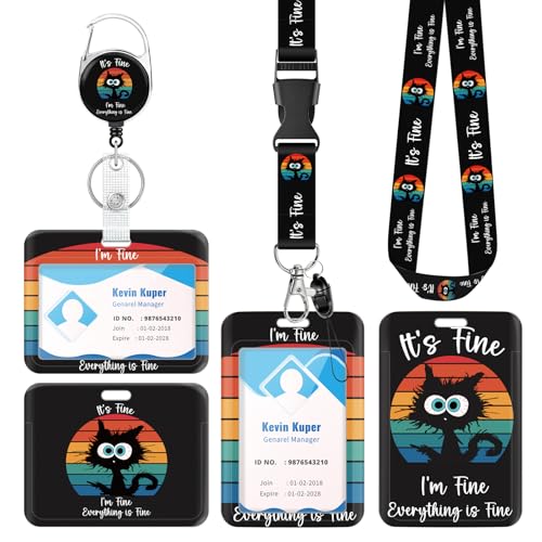 Epaing 2 Stück Katze Ausweishülle mit Band, Kartenhülle mit Schlüsselanhänger Ausziehbar, Kartenhalter Ausweis Krankenschwester Zubehör, Ausweishalter für Büroangestellte Lehrer Student Geschenke