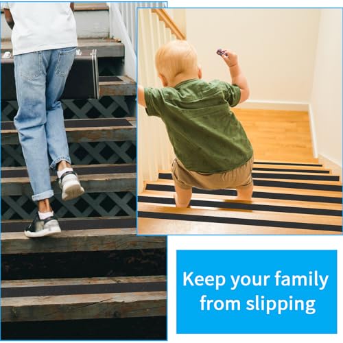 Image of Black Anti-Slip Stair Treads Tape,4 inch x35FT Heavy Duty PVC Non-Skid Grip Tape for Wooden Steps, Indoor /Outdoor Stairs, Pool Decks - Peel & Stick Waterproof Safety Traction