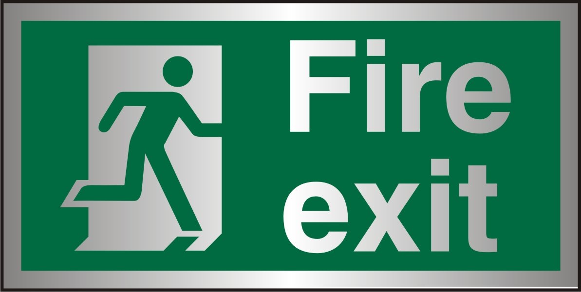 Seco Fire Exit - Man Running Right, Fire Exit Sign, 200mm x 100mm - 1.5mm Brushed Aluminium Composite