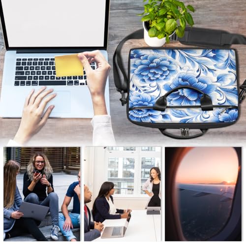 Bolsa para laptop con patrón floral azul 15 pulgadas miniatura 6